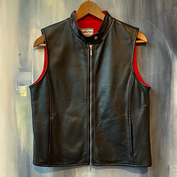 Pendleton Black Leather Vest with Red Fleece Lining Sz Small Mint Condition - Picture 10 of 10